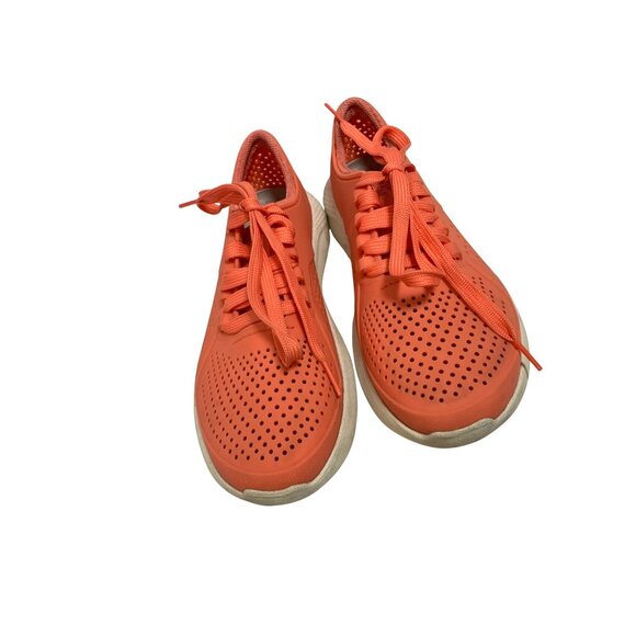 CROCS Womens Size 7 Orange Lace Tie Up Shoes Sneakers Lite Ride Pacer Coral - Picture 2 of 6